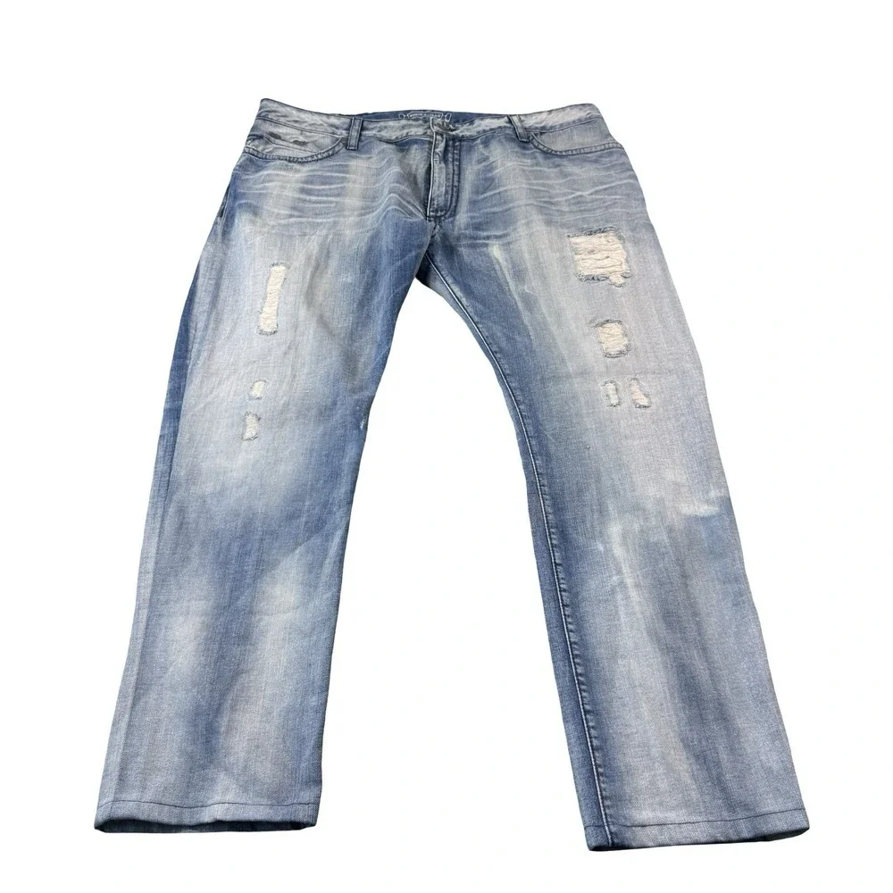 Robins Jeans Stonewash Distressed Long Flap Studded Jean Size Mens 42X30